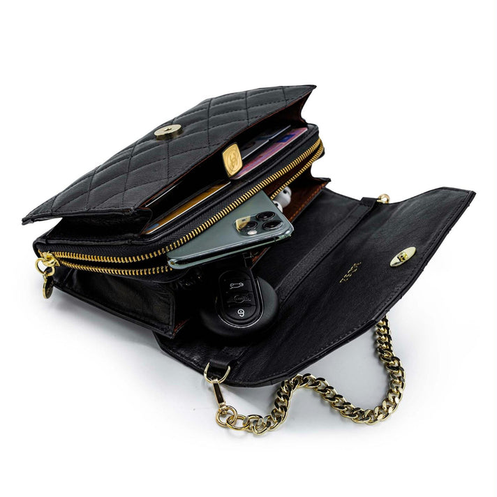 Mosz Telefoontasje Kris Bag Quilted Black Shiny Gold Mosz Telefoontasje Kris Bag Quilted Black Shiny Gold
