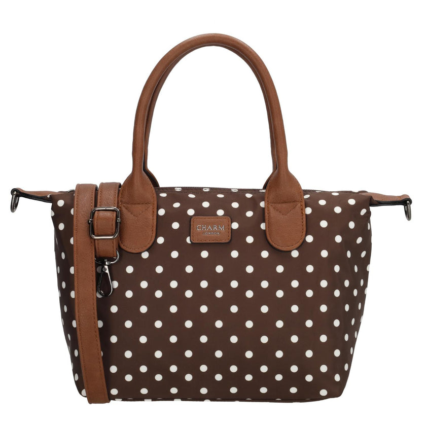 Charm Tas 20777 Buckingham Stippen Wit-donkerbruin 1291