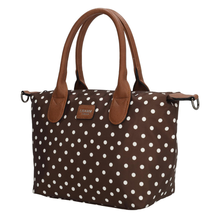 Charm Tas 20777 Buckingham Stippen Wit-donkerbruin 1291