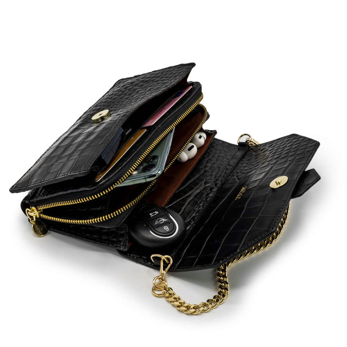 Mosz Telefoontasje Kris Bag Croco Black Shiny Gold